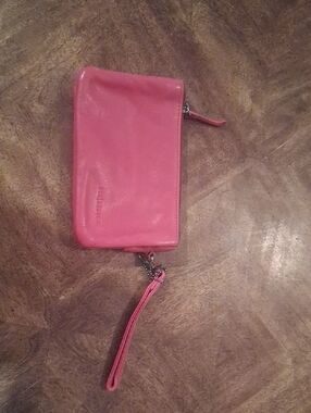 Leather Pink Wristlet Clutch with Removable Strap